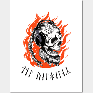 Viking Vintage Skull Beard With Headphone Posters and Art